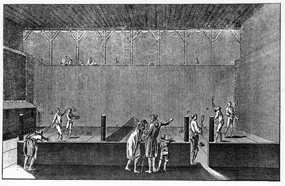 Ein Jeu de Paume unter der Herrschaft von Ludwig XIV., basierend auf einem Druck aus der Enzyklopädie von Diderot und Alembert von French School