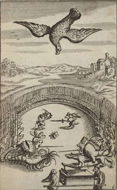 Eine Kinderbuchillustration mit Tieren und Vögeln von French School