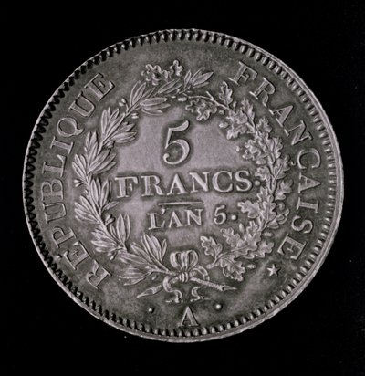 Ein Pfund von zwanzig Sols, entsprechend dem ersten Franc der Ersten Republik (Vorderseite) von French School