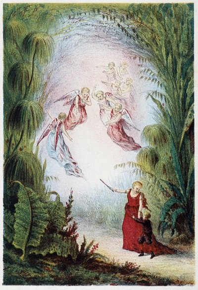 Eine Frau und Engel zeigen einem Jungen den Weg - in „Reise zum Meeresgrund“ von H. de la Blanchère. Paris, ed. Jouvet et Cie, sd. 1880. von French School