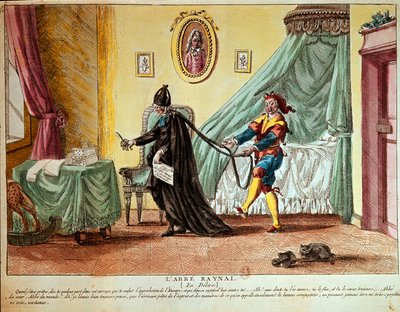 Abbé Raynal im Delirium, ca. 1790 (handkolorierte Radierung) von French School
