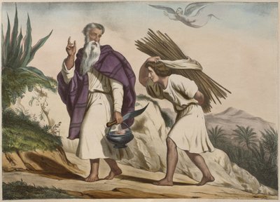 Abraham führt Isaak zum Berg Moriah, Illustration aus einem Katechismus L