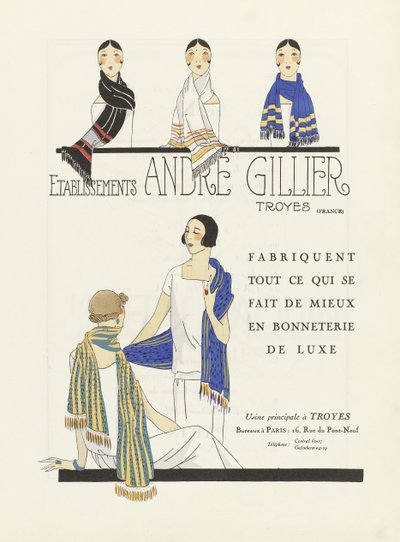 Werbung für Etablissements Andre Gillier, veröffentlicht in den 1920er Jahren von French School