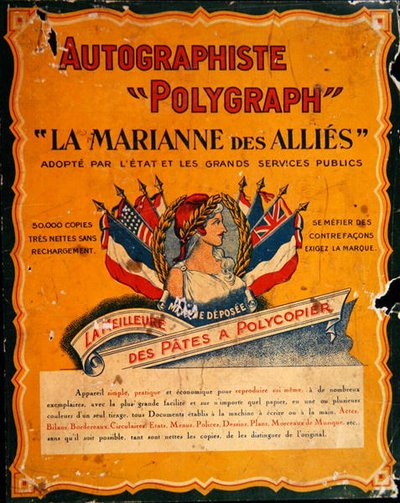 Werbung für eine Kopiermaschine zur Zeit des Ersten Weltkriegs von French School