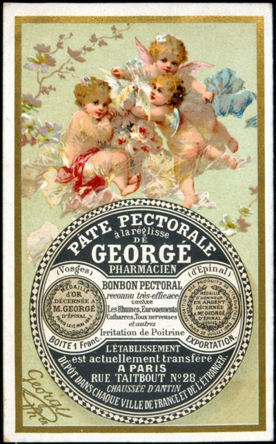 Werbekarte für die Pectoral Paste mit Lakritz von Georgé Pharmacien. 19. Jahrhundert. von French School