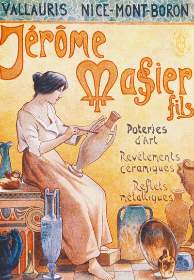 Werbepostkarte zur Eröffnung des Jmf Jerome Massier Fils Ladens in Mont-Baron, Frankreich, 20. Jahrhundert von French School