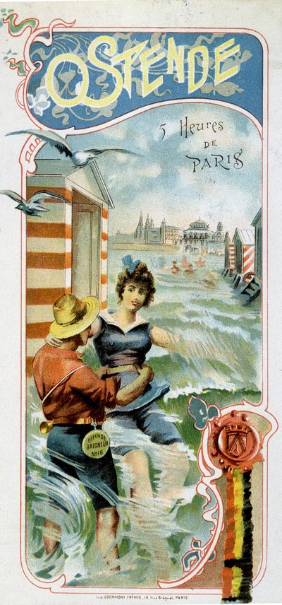 Werbung für die Reise nach Ostende (Belgien) von Paris: Ostende: 5 Stunden von Paris, ca. 1900 von French School