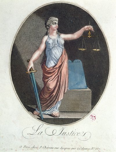 Allegorie der Gerechtigkeit, veröffentlicht von J. Chereau, Paris, 1792 von French School