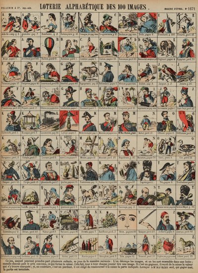 Alphabetische Lotterie von hundert Bildern von French School