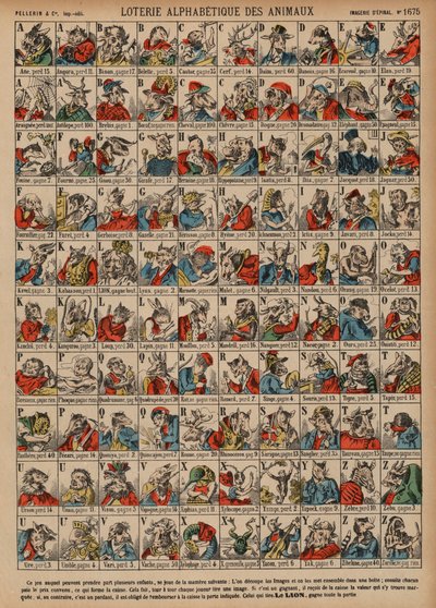 Alphabetische Lotterie von Tieren von French School