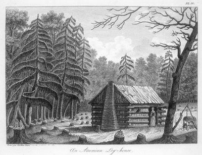 Ein amerikanisches Blockhaus, graviert von Tardieu von French School
