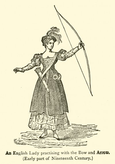Eine englische Dame beim Bogenschießen, Anfang des 19. Jahrhunderts (Gravur) von French School