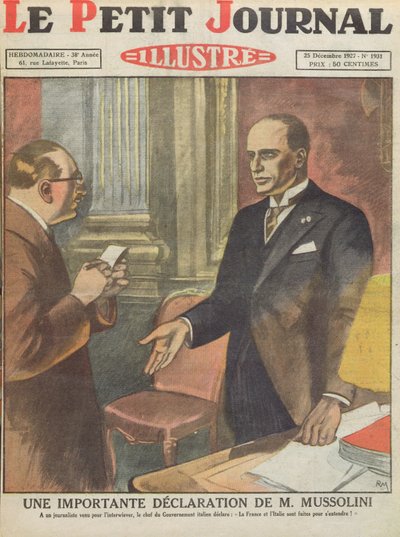 Eine wichtige Erklärung von Benito Mussolini (1883-1945) aus Le Petit Journal, 25. Dezember 1927 von French School