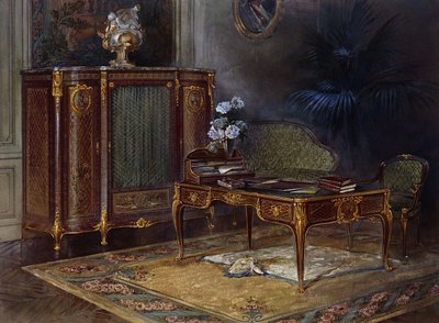 Ein Interieur mit einem Louis XV Stil Ormolu-montierten und Parkett Bureau Plat und Bibliothek von French School