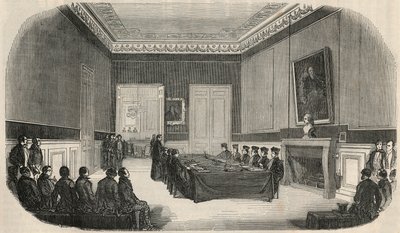 Eine Prüfung im Sitzungssaal der juristischen Fakultät in Paris - Gravur in „Tableau-de-Paris“ von Edmond Texier 1852 von French School