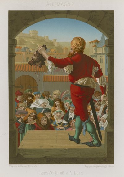Ein Henker hält den Kopf des Hingerichteten hoch von French School