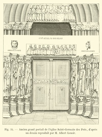 Ehemaliges großes Portal der Kirche Saint-Germain des Prés, nach einer Zeichnung reproduziert von M. Albert Lenoir von French School