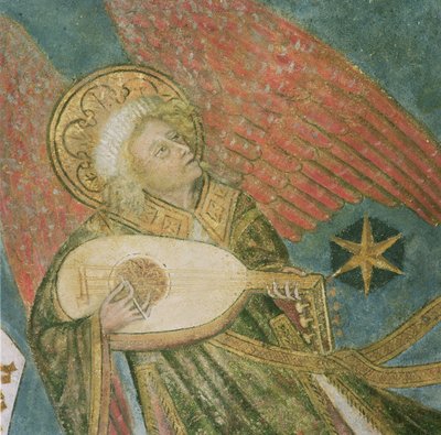 Engelmusiker, der eine Laute spielt (Detail) von French School