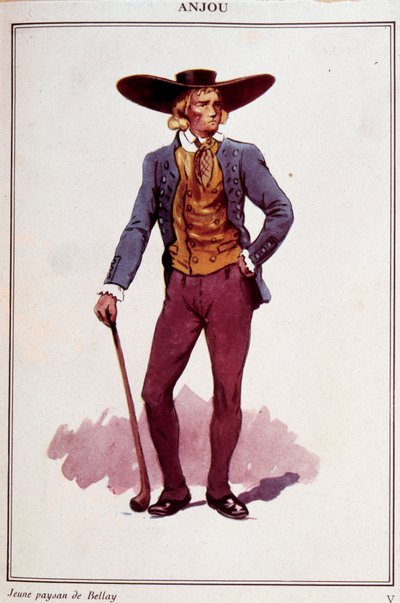 Bauernkostüme aus Anjou. Gravur des 19. Jahrhunderts. Paris, Dekorative Kunst von French School