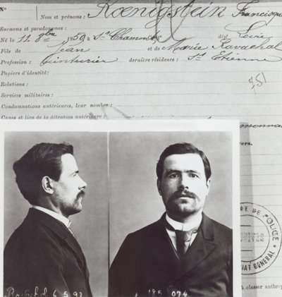 Anthropometrische Form von François Claudius Koenigstein, genannt Ravachol (1859-92) von French School