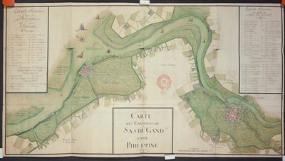 Gebiet um Sas van Gent und Philippine, Niederlande, 1747 (Feder, Tinte & Aquarell auf Papier) von French School
