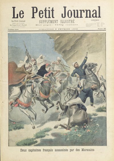 Ermordung zweier französischer Hauptleute der Fremdenlegion durch Marokkaner vom Stamm der Beni-Smir, Titelillustration von 