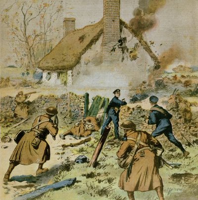 Angriff von Polizei und britischen Truppen auf eine von der Sinn-Fein besetzte Farm, Titelbild von Le Petit Journal, 5. Dezember 1910 von French School