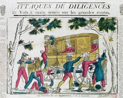 Überfall auf die Diligence von Paris nach Lyon am 25. Juli 1822 von French School