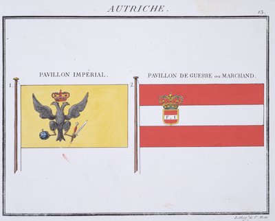 Österreichische Flaggen, aus einem französischen Flaggenbuch, ca. 1819 von French School