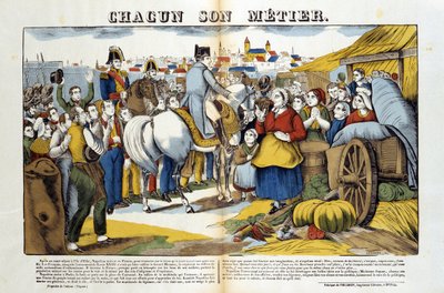 Rückkehr von der Insel Elba, Napoleon wurde von den Franzosen begeistert empfangen. Bild von Epinal von French School