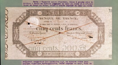 Banknote für 500 Francs vom 24. Germinal des Jahres XI, 1806 von French School