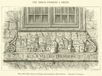 Basrelief eines Hauses in Dieppe, das die Stadt Antwerpen darstellt von French School