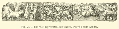 Relief, das eine Jagd darstellt, gefunden in Saint-Landry von French School
