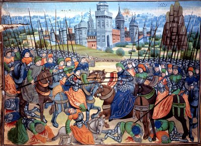 Schlacht der Kreuzritter und heidnischen Truppen nahe der Stadt Aleppo, um 1464 von French School