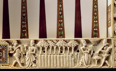 Rand eines Backgammon-Bretts, das ein Liebespaar zeigt, 1415 von French School