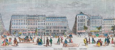 Boulevard Montmartre Südseite und Boulevard des Italiens Südseite - Rue Vivienne - Maison Frascati - Rue Richelieu - Café Cardinal - Gravur in "Tableau-de-Paris" von Edmond Texier 1852 von French School
