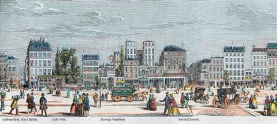 Boulevard du Temple Südseite - Rue Charlot - Café Turk - Passage Vendôme - Rue du Temple - Gravur in „Tableau-de-Paris“ von Edmond Texier 1852 von French School