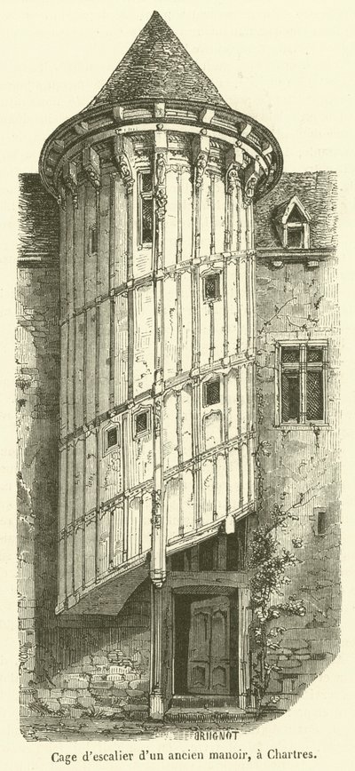 Treppenhaus eines alten Herrenhauses in Chartres (Gravur) von French School