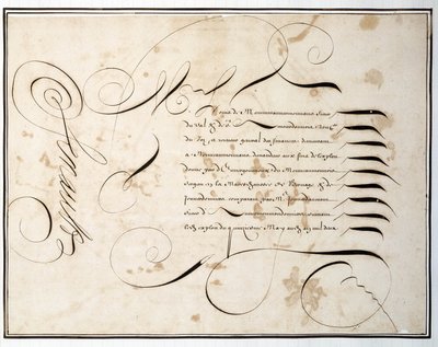 Kalligraphie: Manuskriptkarte der Finanzrunde aus der zweiten Hälfte des 17. Jahrhunderts von Louis Senault von French School