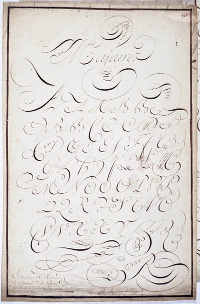 Kalligraphie: Platte mit Großbuchstaben, genannt Major Batardes, kalligraphiert am 5. April von French School