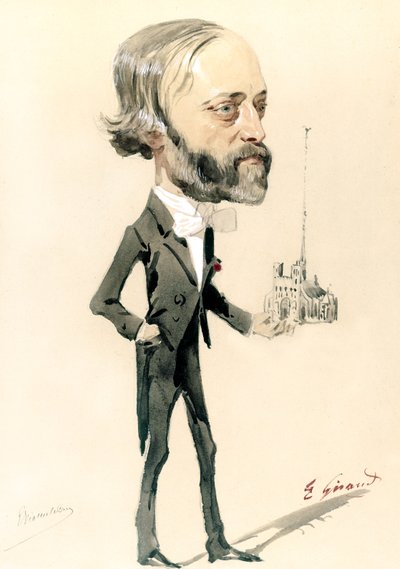 Karikatur des Architekten Eugène Emmanuel Viollet-le-Duc von French School