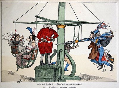 Karikatur, die den Herzog von Orleans und die beiden Prinzessinnen zur Zeit von Louis-Philippe darstellt von French School