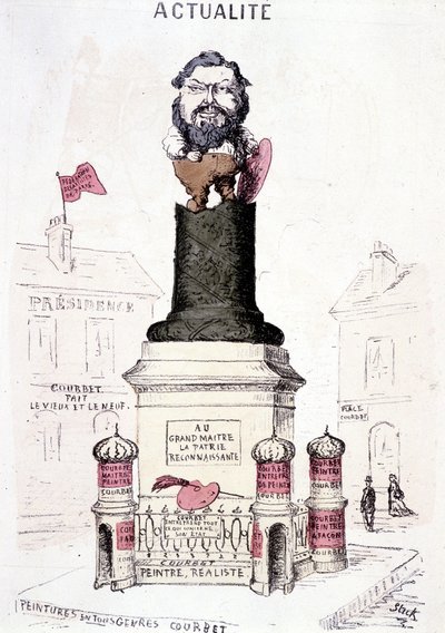 Karikatur von Courbet als Statue auf dem abgeschnittenen Sockel der Vendôme-Säule von French School