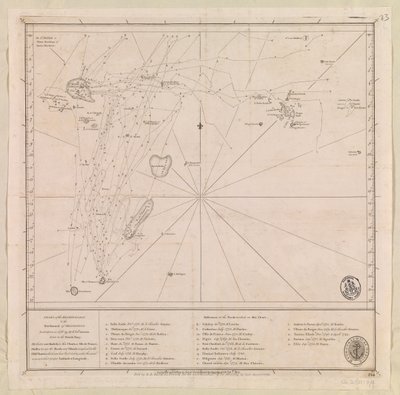 Karte des Archipels nördlich von Mauritius, erstellt 1776 von M le Victe Grenier Leutnant in der französischen Marine [einschließlich Seychellen, südlichste Malediven, Mauritius-Gruppe & Chagos-Archipel] von French School