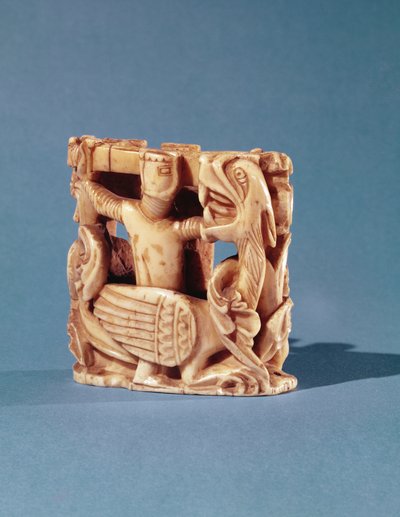 Schachfigur in Form eines Ritters, der gegen einen Drachen kämpft von French School