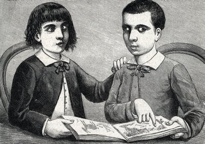Kinder mit konvergentem und divergentem Strabismus oder Schielen (Gravur) 1888 von French School