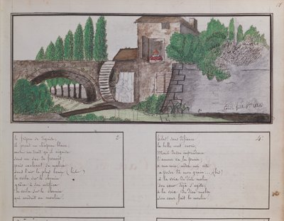 Kinderskizze einer Wassermühle, 1820 von French School
