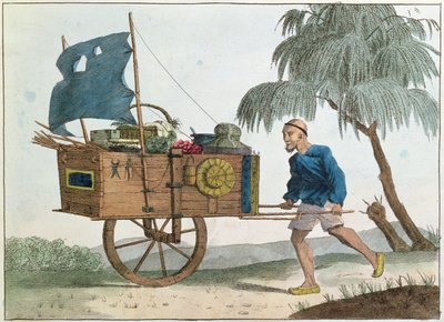Chinesischer Bauer mit einer Schubkarre unter Segel, 1811 von French School