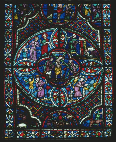 Christus trägt das Kreuz, Detail aus einem Lanzettfenster, das das Jüngste Gericht darstellt von French School