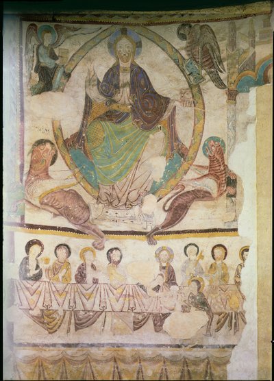 Christus in Majestät mit vier Evangelistensymbolen und das letzte Abendmahl, ca. 1200 von French School